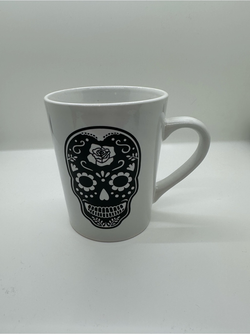 White Ceramic Mug with Black Sugar Skull Design -Dual Designs - Picture 2 of 2